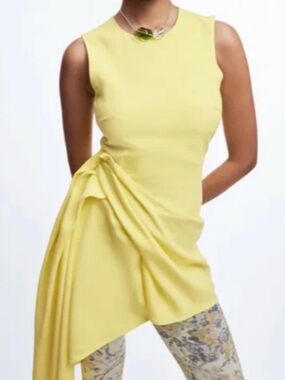 & Other Stories Sleeveless Asymmetrical Draped Yellow Dress Size 8